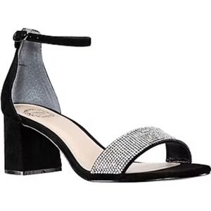 I Miller Emely Black Silver Rhinestone Block Heel Ankle Strap Sandal Size 7M NIB